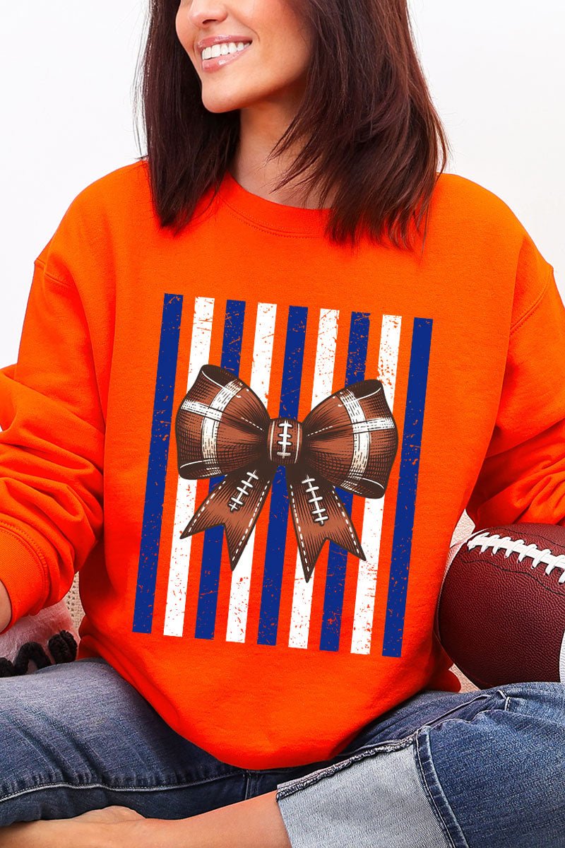 Blue & White Varsity Bow Heavy Blend Crew Sweatshirt - Wholesale Accessory Market