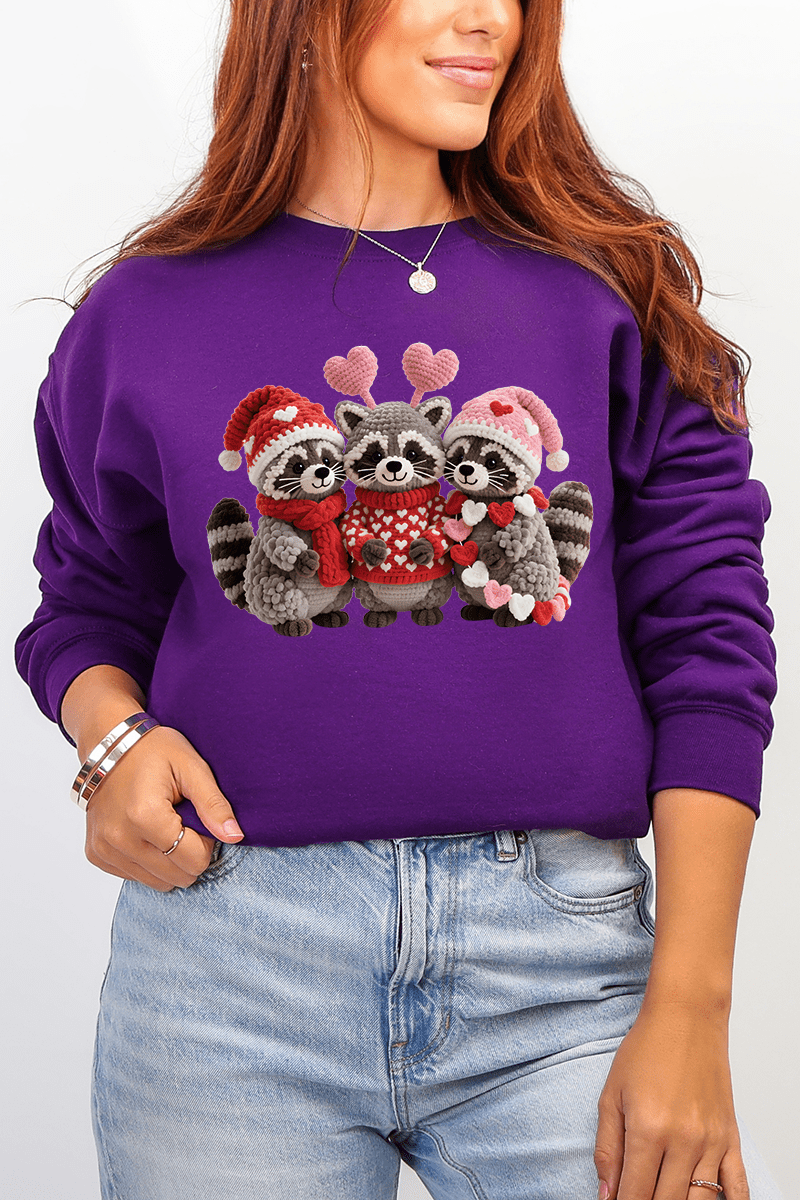Faux Yarn Raccoon Romance Heavy Blend Crew Sweatshirt - Wholesale Accessory Market