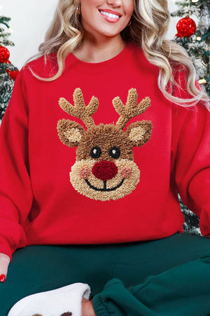 Faux Yarn Red Nose Reindeer Heavy Blend Crew Sweatshirt - Wholesale Accessory Market