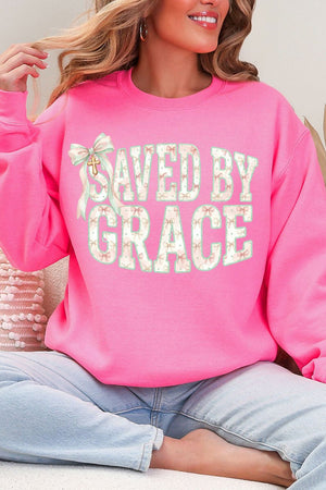 Coquette Cross Saved By Grace Heavy Blend Crew Sweatshirt - Wholesale Accessory Market