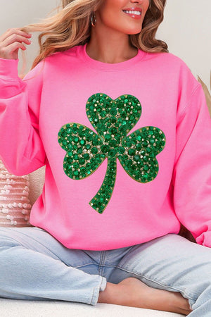 Faux Rhinestone Clover Heavy Blend Crew Sweatshirt - Wholesale Accessory Market