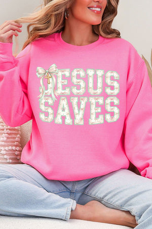 Jesus Saves Coquette Cross Heavy Blend Crew Sweatshirt - Wholesale Accessory Market