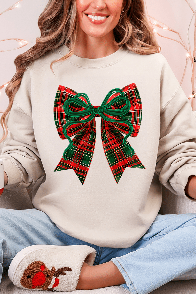 Christmas Plaid Coquette Heavy Blend Crew Sweatshirt - Wholesale Accessory Market