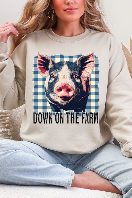 Down By The Farm Pig Heavy Blend Crew Sweatshirt - Wholesale Accessory Market