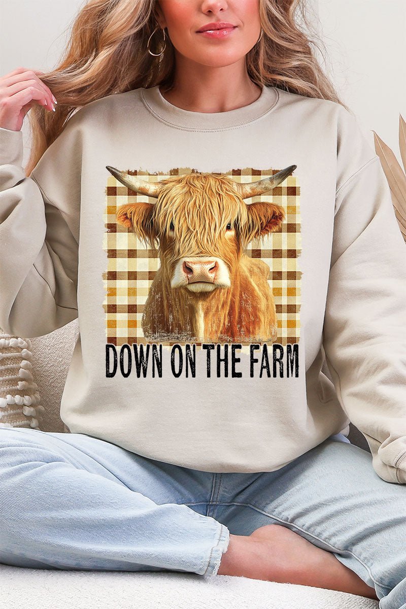 Down On The Farm Highland Cow Heavy Blend Crew Sweatshirt - Wholesale Accessory Market