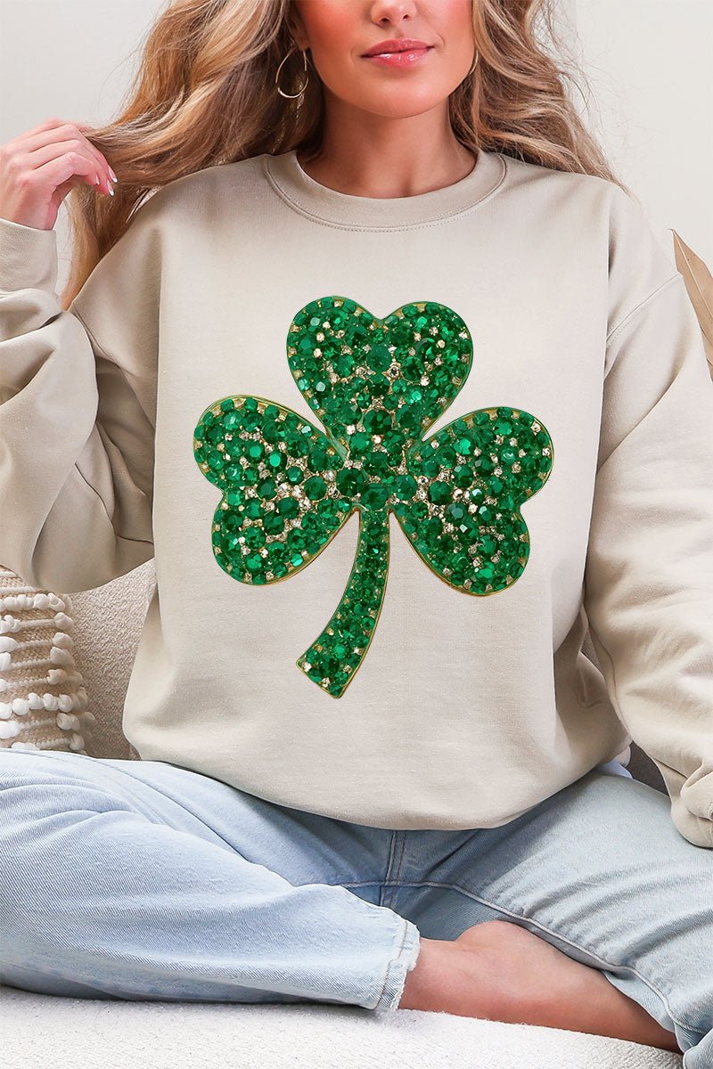 Faux Rhinestone Clover Heavy Blend Crew Sweatshirt - Wholesale Accessory Market
