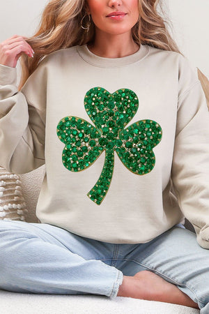 Faux Rhinestone Clover Heavy Blend Crew Sweatshirt - Wholesale Accessory Market