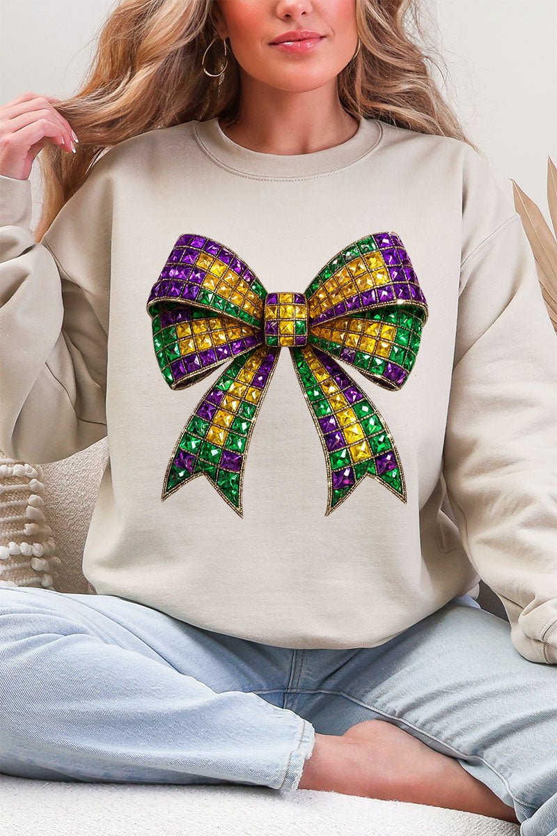Faux Rhinestone Mardi Gras Bow Heavy Blend Crew Sweatshirt - Wholesale Accessory Market