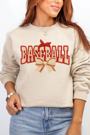 Faux Yarn Baseball Coquette Heavy Blend Crew Sweatshirt - Wholesale Accessory Market