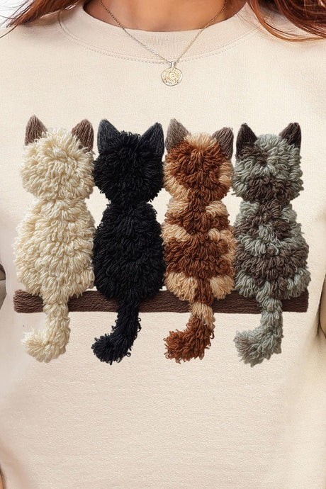 Faux Yarn Cats On The Shelf Heavy Blend Crew Sweatshirt - Wholesale Accessory Market