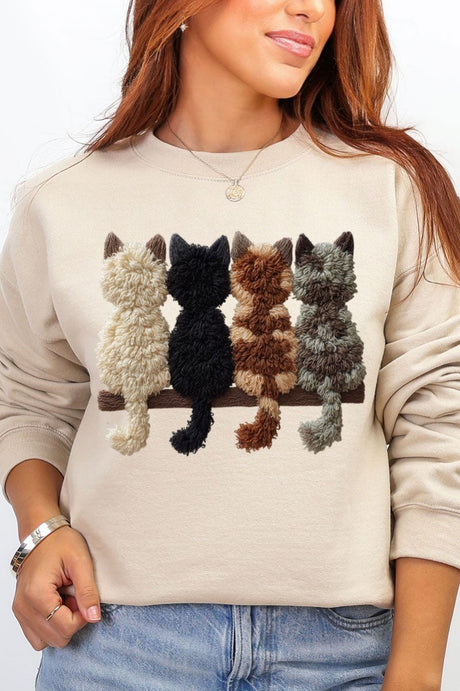 Faux Yarn Cats On The Shelf Heavy Blend Crew Sweatshirt - Wholesale Accessory Market