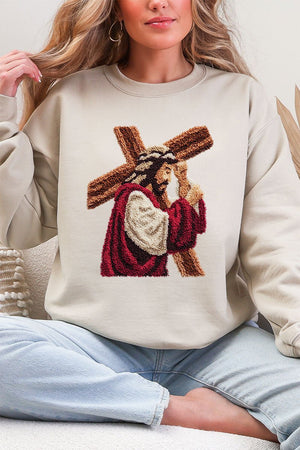 Faux Yarn Jesus At The Cross Heavy Blend Crew Sweatshirt - Wholesale Accessory Market