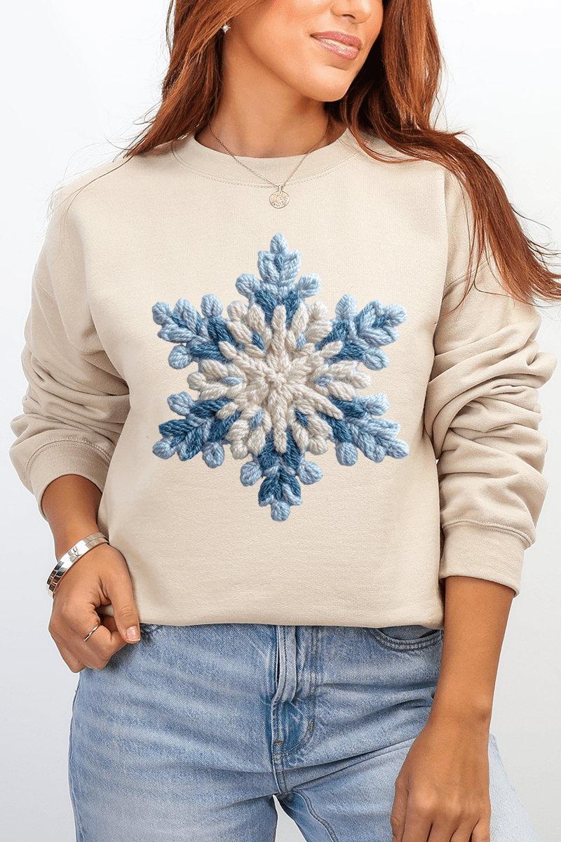 Faux Yarn Snow Day Snowflake Heavy Blend Crew Sweatshirt - Wholesale Accessory Market
