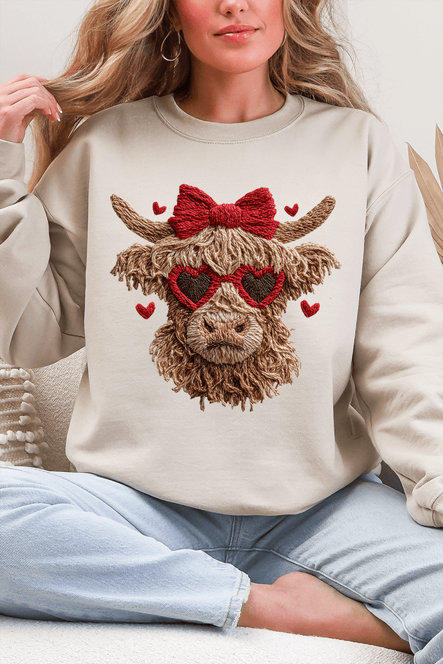 Heartbreaking Heifer Faux Yarn Heavy Blend Crew Sweatshirt - Wholesale Accessory Market