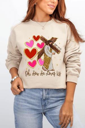 He Loves Us Hearts Heavy Blend Crew Sweatshirt - Wholesale Accessory Market