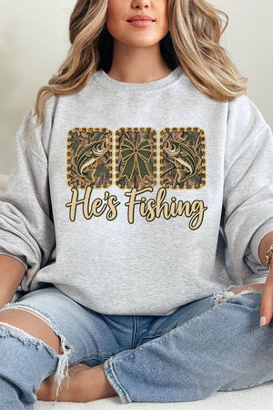 He's Fishing Heavy Blend Crew Sweatshirt - Wholesale Accessory Market