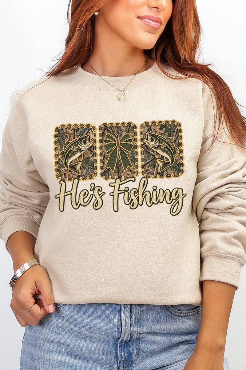 He's Fishing Heavy Blend Crew Sweatshirt - Wholesale Accessory Market