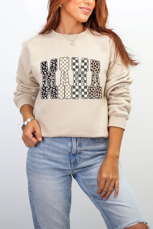 Leopard Checkered Mama Heavy Blend Crew Sweatshirt - Wholesale Accessory Market