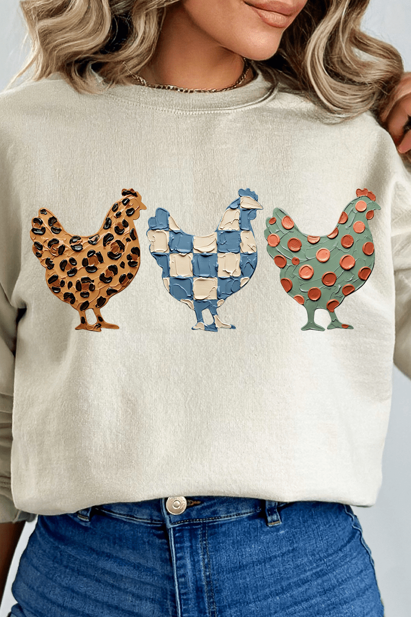 Painted Hen Trio Heavy Blend Crew Sweatshirt - Wholesale Accessory Market