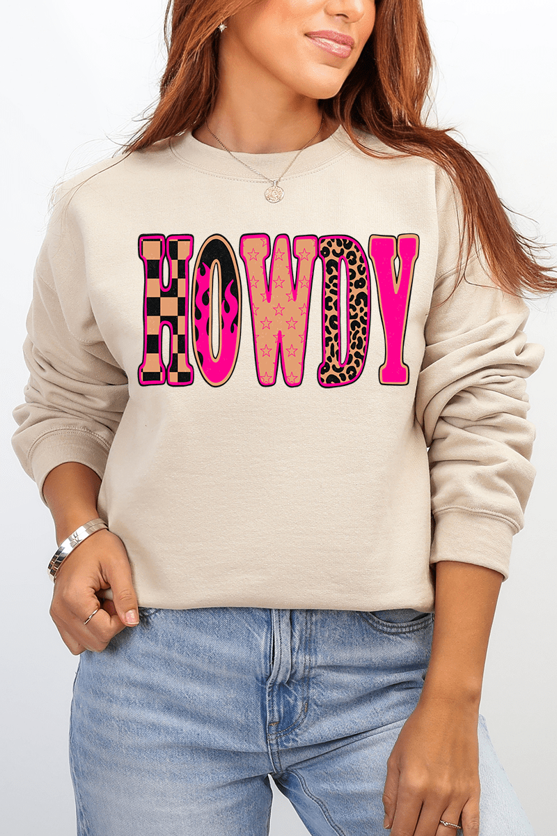 Pink Heat Howdy Heavy Blend Crew Sweatshirt - Wholesale Accessory Market