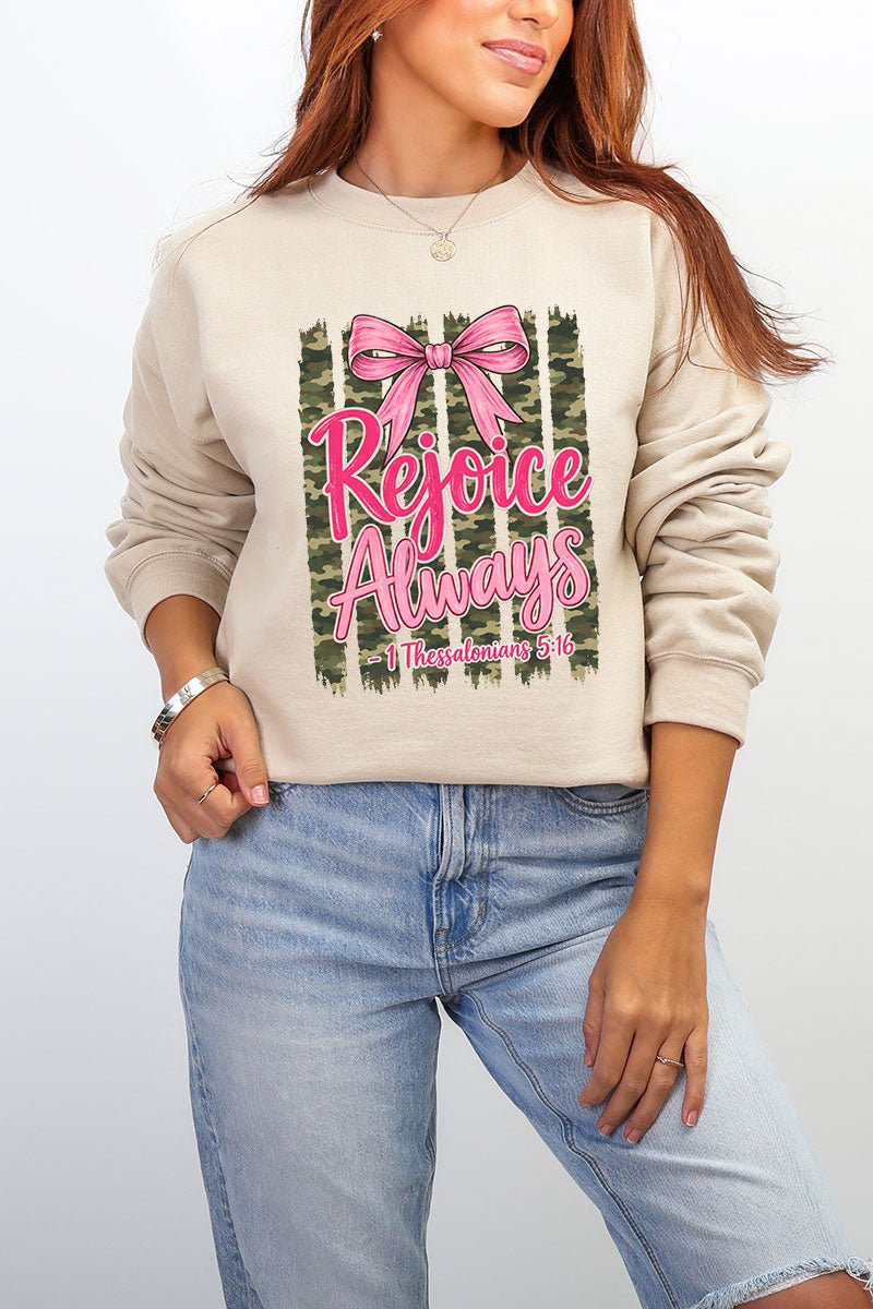 Rejoice Always Girly Camo Heavy Blend Crew Sweatshirt - Wholesale Accessory Market