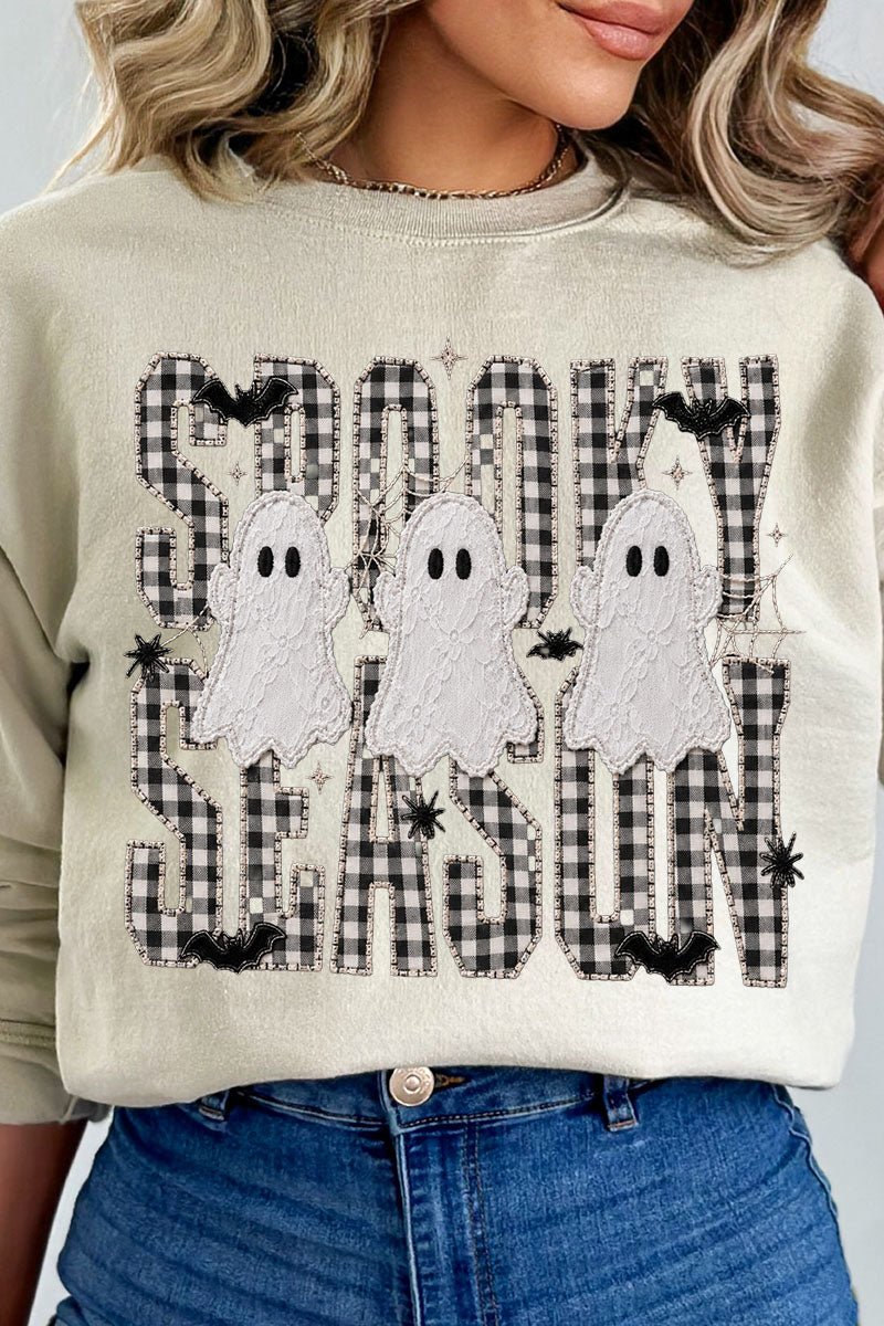 Spooky Season Gingham & Ghosts Heavy Blend Crew Sweatshirt - Wholesale Accessory Market