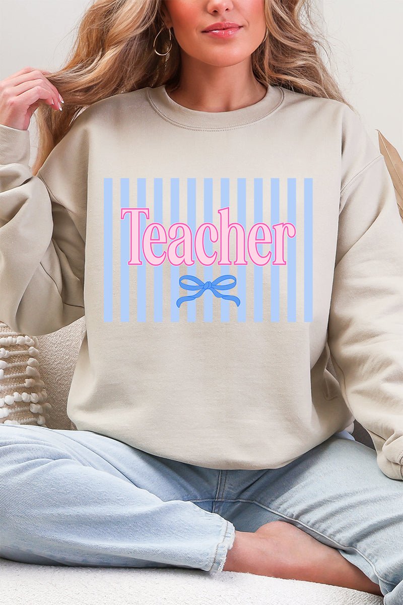Teacher Striped Heavy Blend Crew Sweatshirt - Wholesale Accessory Market