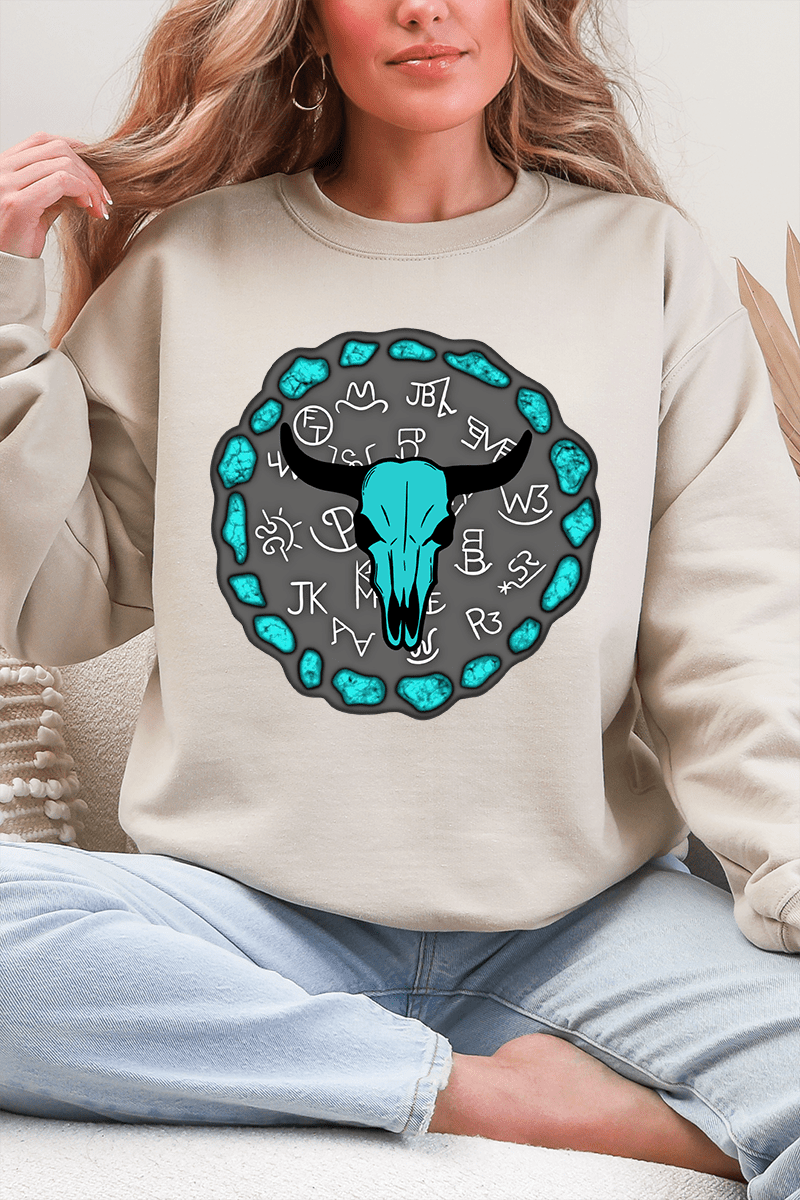 Turquoise Stone Steer Heavy Blend Crew Sweatshirt - Wholesale Accessory Market