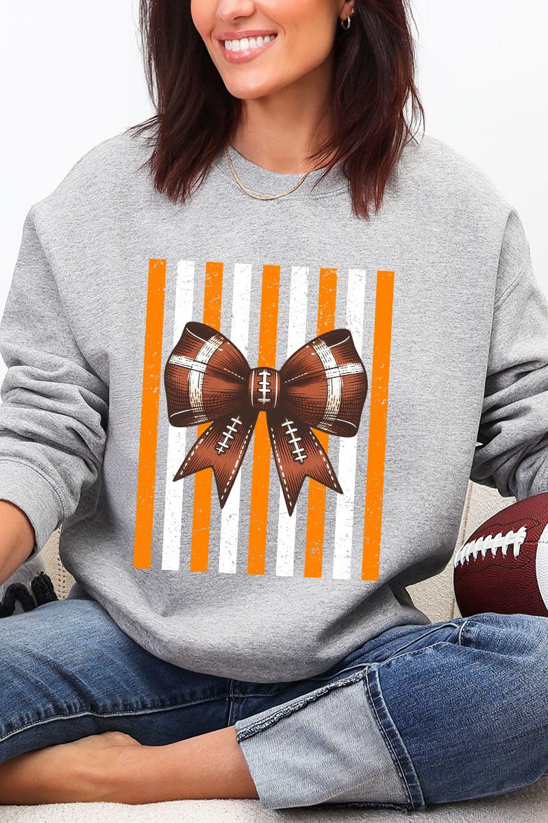 Fiery Orange & White Varsity Bow Heavy Blend Crew Sweatshirt - Wholesale Accessory Market