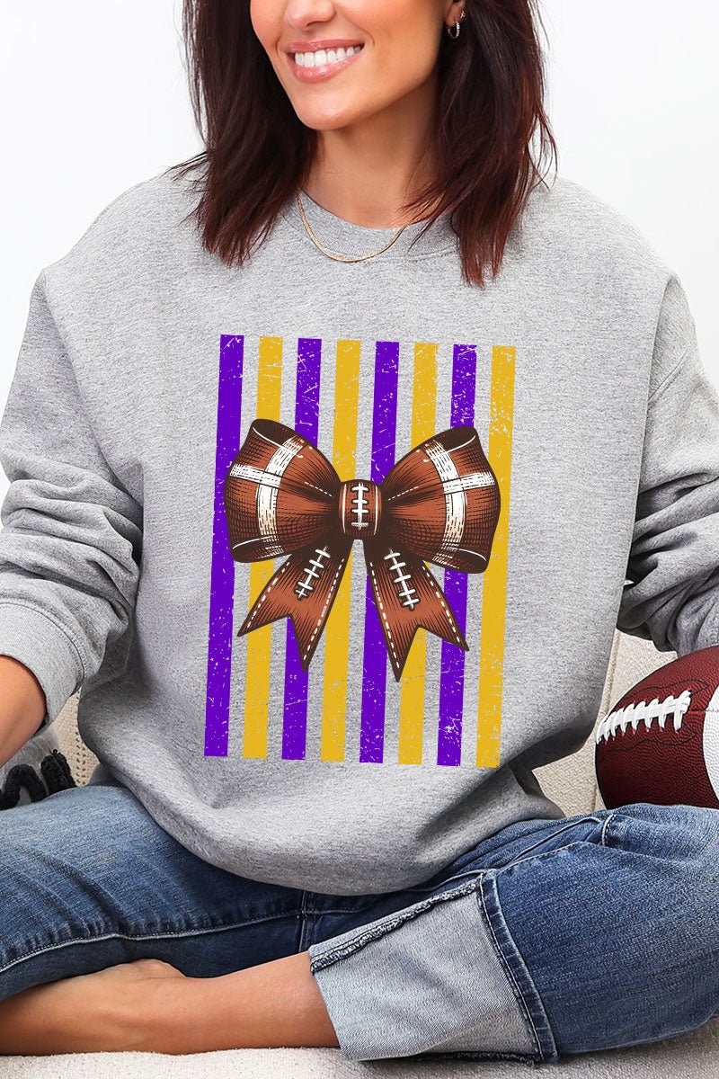 Purple & Yellow Gold Varsity Bow Heavy Blend Crew Sweatshirt - Wholesale Accessory Market