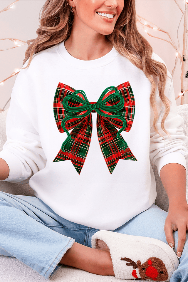 Christmas Plaid Coquette Heavy Blend Crew Sweatshirt - Wholesale Accessory Market