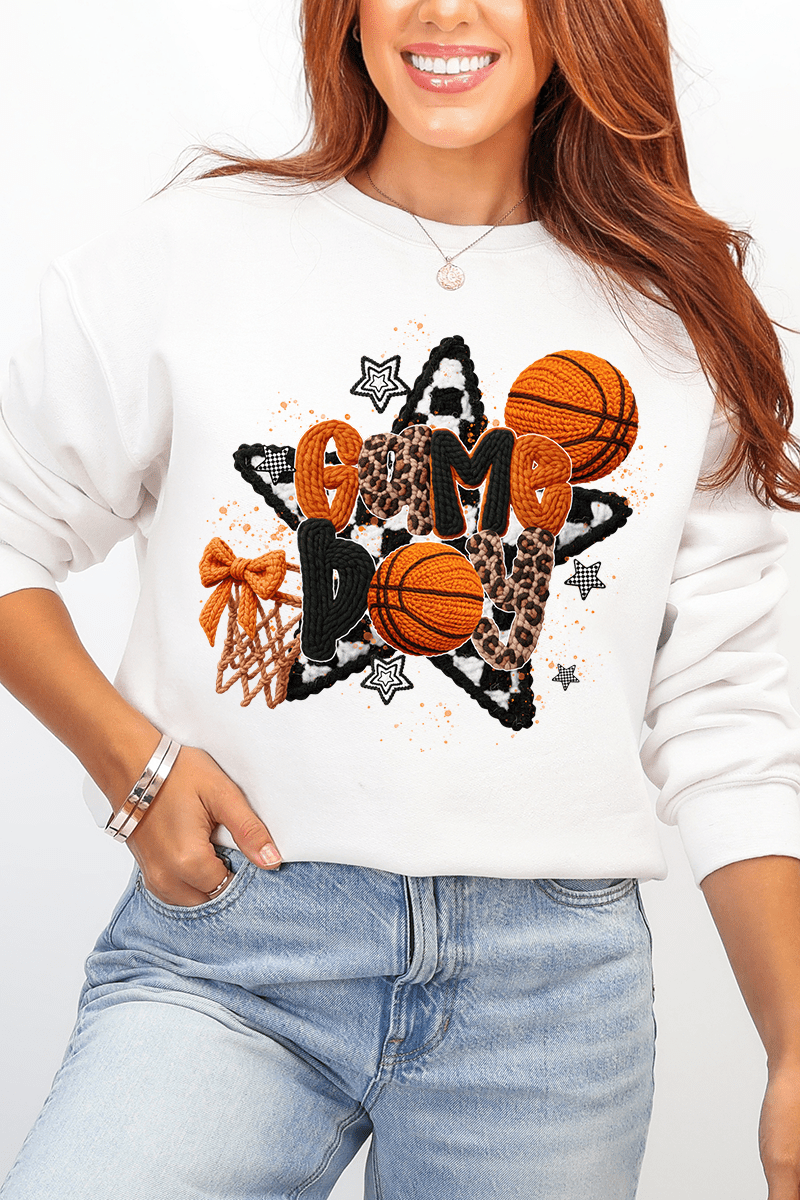 Faux Yarn Basketball Game Day Heavy Blend Crew Sweatshirt - Wholesale Accessory Market