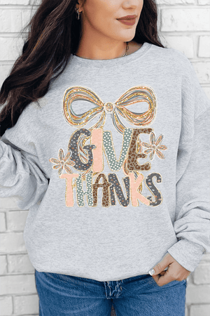 Give Thanks Coquette Heavy - weight Crew Sweatshirt - Wholesale Accessory Market