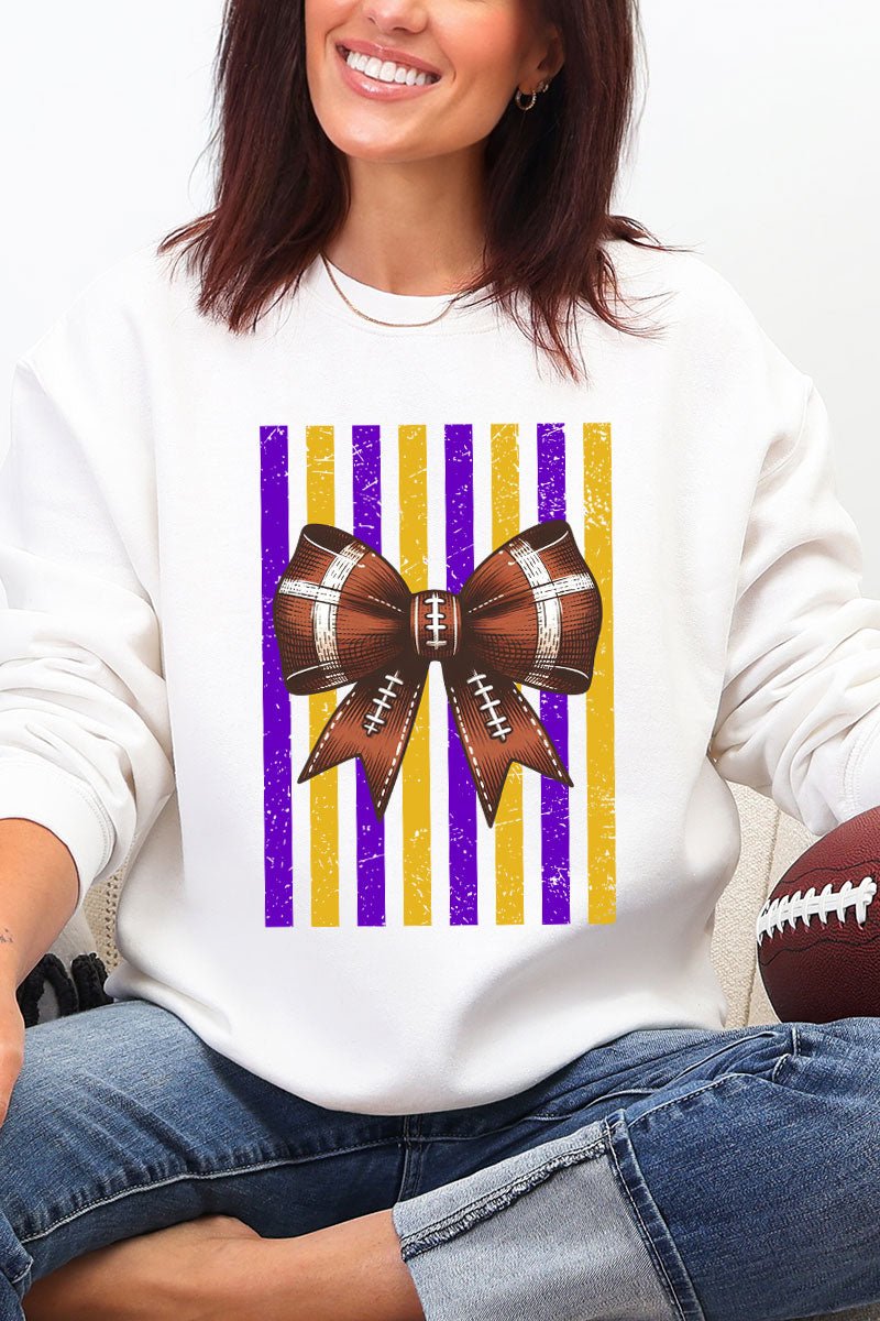 Purple & Yellow Gold Varsity Bow Heavy Blend Crew Sweatshirt - Wholesale Accessory Market