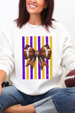 Purple & Yellow Gold Varsity Bow Heavy Blend Crew Sweatshirt - Wholesale Accessory Market