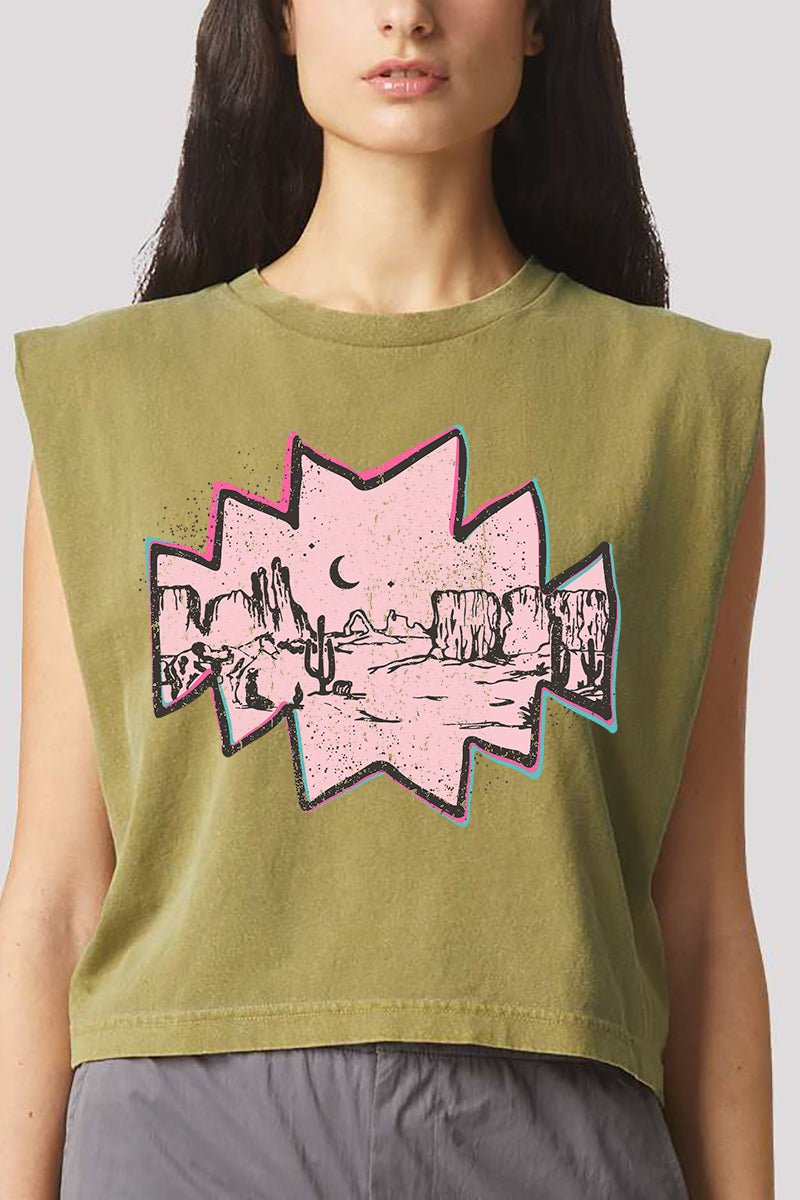Pink Mesa Moonrise Women's Garment - Dyed Heavyweight Muscle Tee - Wholesale Accessory Market