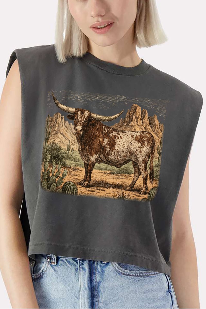 Desert Monarch Longhorn Women's Garment - Dyed Heavyweight Muscle Tee - Wholesale Accessory Market