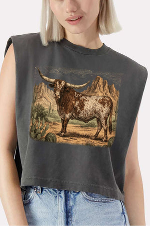 Desert Monarch Longhorn Women's Garment - Dyed Heavyweight Muscle Tee - Wholesale Accessory Market