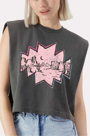 Pink Mesa Moonrise Women's Garment - Dyed Heavyweight Muscle Tee - Wholesale Accessory Market