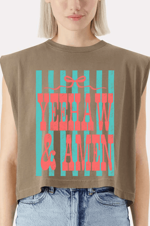 Striped Yeehaw & Amen Women's Garment - Dyed Heavyweight Muscle Tee - Wholesale Accessory Market