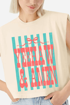 Striped Yeehaw & Amen Women's Garment - Dyed Heavyweight Muscle Tee - Wholesale Accessory Market