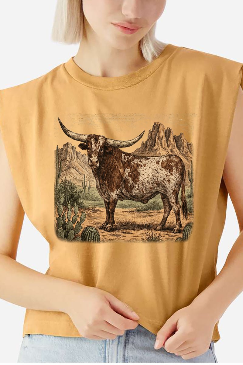 Desert Monarch Longhorn Women's Garment - Dyed Heavyweight Muscle Tee - Wholesale Accessory Market