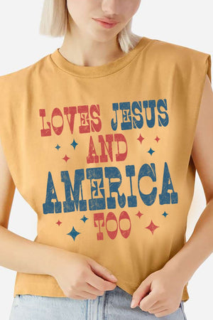 Retro Loves Jesus & America Too Women's Garment-Dyed Heavyweight Muscle Tee - Wholesale Accessory Market