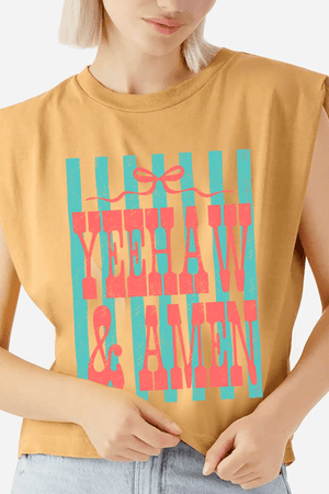 Striped Yeehaw & Amen Women's Garment - Dyed Heavyweight Muscle Tee - Wholesale Accessory Market