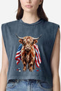 Painted Old Glory Highland Cow Women's Garment - Dyed Heavyweight Muscle Tee - Wholesale Accessory Market