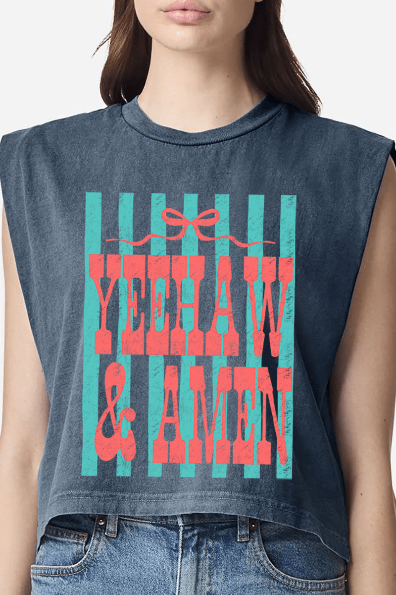 Striped Yeehaw & Amen Women's Garment - Dyed Heavyweight Muscle Tee - Wholesale Accessory Market
