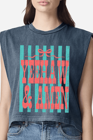 Striped Yeehaw & Amen Women's Garment - Dyed Heavyweight Muscle Tee - Wholesale Accessory Market
