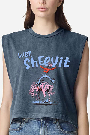 Well Sheeyit Cowboy Women's Garment - Dyed Heavyweight Muscle Tee - Wholesale Accessory Market