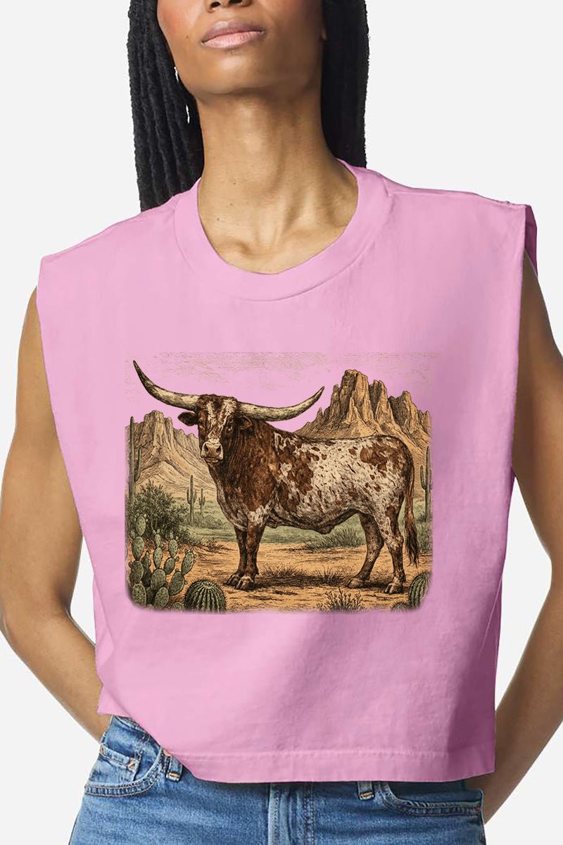 Desert Monarch Longhorn Women's Garment - Dyed Heavyweight Muscle Tee - Wholesale Accessory Market