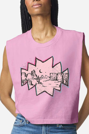 Pink Mesa Moonrise Women's Garment - Dyed Heavyweight Muscle Tee - Wholesale Accessory Market